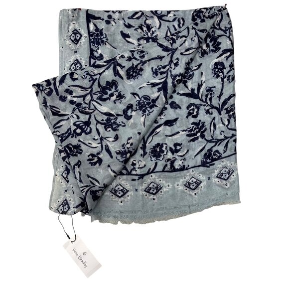 Vera Bradley Perennials Misty Surf Blue Rayon Scarf With Fringe 30" x 75" NWT - Picture 3 of 8